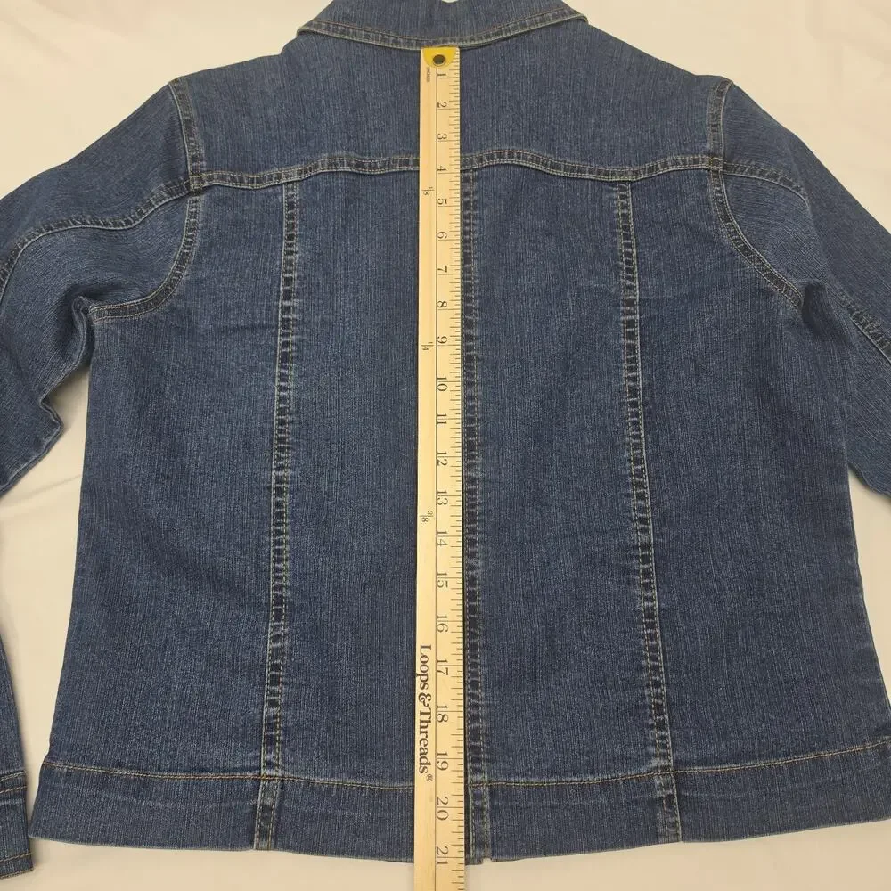 IB Diffusion Petite Denim Jacket PM Stretch Zip Front Blue Jean Womens Classic